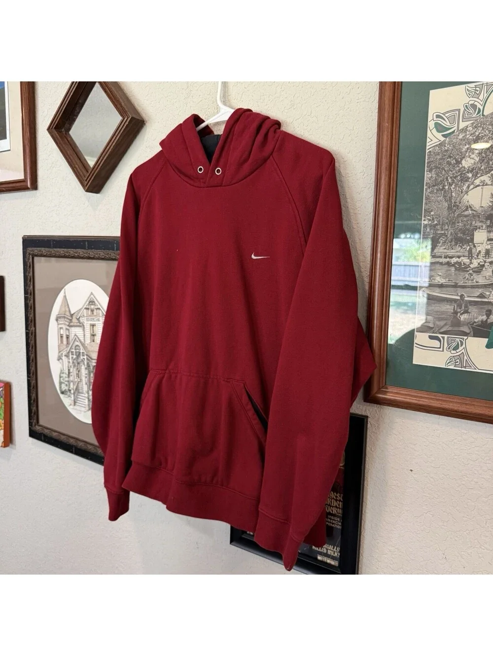 Vintage 90s/00s RARE Nike Embroidered Swoosh Pullover Red Hoodie Size Mens Large